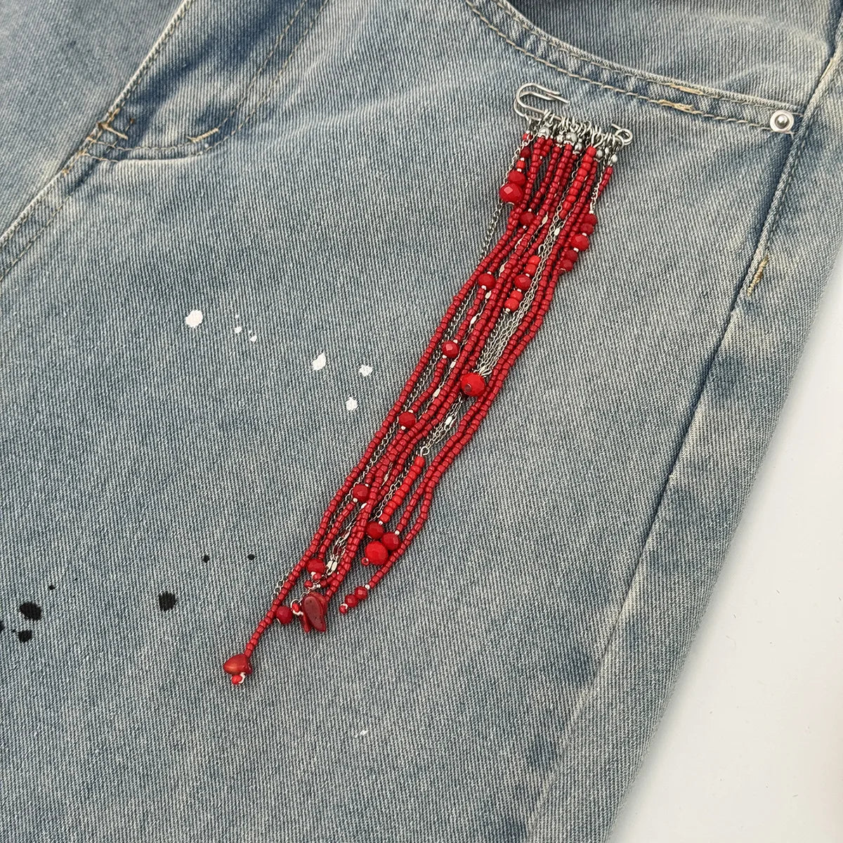 Exaggerated Long Tassel Chain Rice Bead Crystal Women's Brooch Handmade Bead Multi-layer Chain Fixed Needle Clothing Decoration