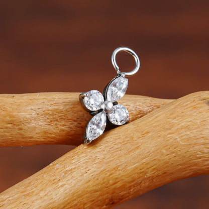 Right Grand ASTM F136 Titanium Cubic Zirconia Four-Point Star Pendant Charm for Ear Lobe Dangle Hoop Huggie Earrings