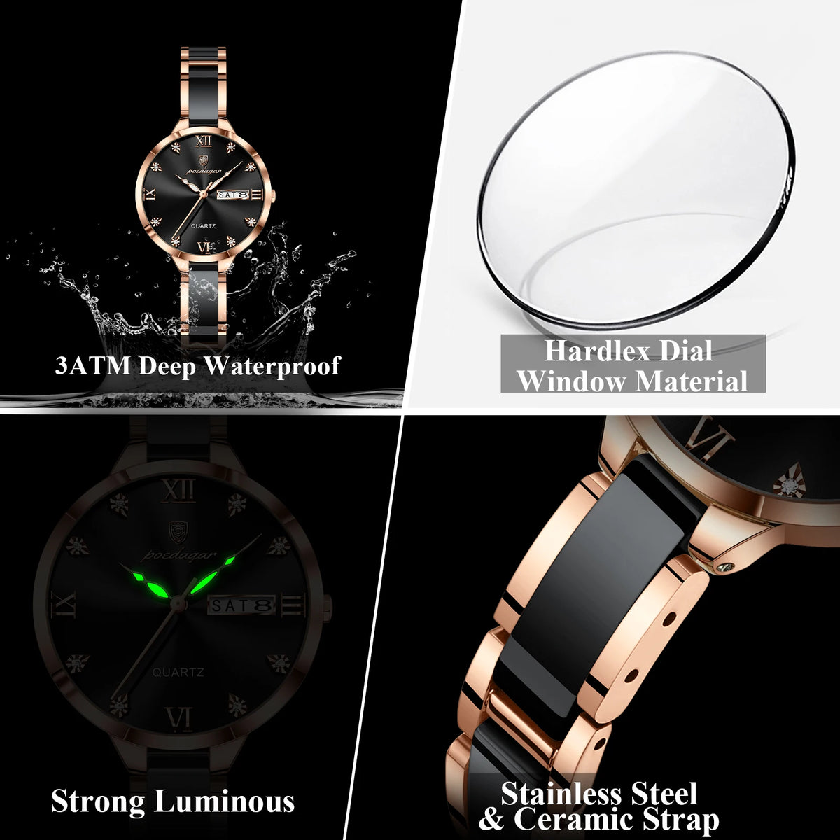 POEDAGAR Fashion Elegant Women Watches Week Date High Quality Waterproof Ladies Quartz Watch Stainless Steel Watch For Woman+Box