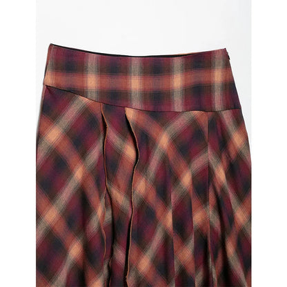 YENKYE Women Multicolored Plaid Midi Skirt High Waist Double-layer Sexy Slit Asymmetrical Skirts
