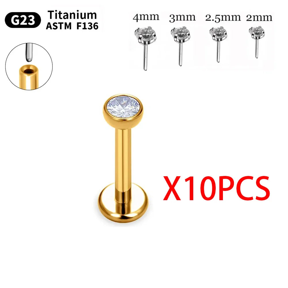 1.5mm/2mm/3mm/4mm 10pcs G23 Titanium Piercing Labret Lip Stud Earrings for Women Wholesale Body Jewelry Nasal 20/18/16G Labret