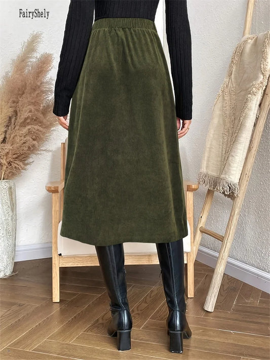 Women's Army Green Button-Front Skirt