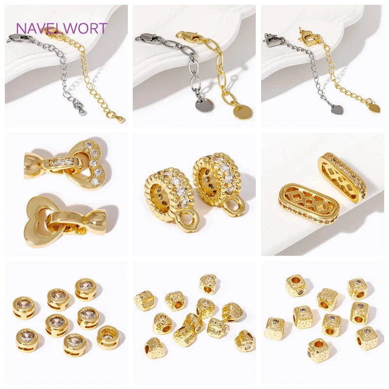 1/3/5Pcs/Lot 18K Gold Plated Round Extension Chain For Jewelry Making,Brass Extended Tail Chain DIY Necklace Accessories