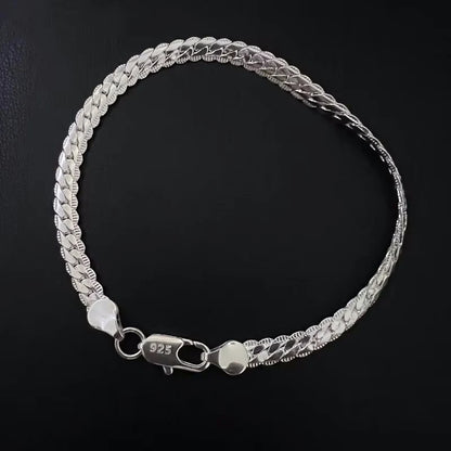 925 Silver Bracelet 6mm 18/19/20cm Flat Side Chain Lobster Clasp For Woman Man Wedding Engagement Jewelry