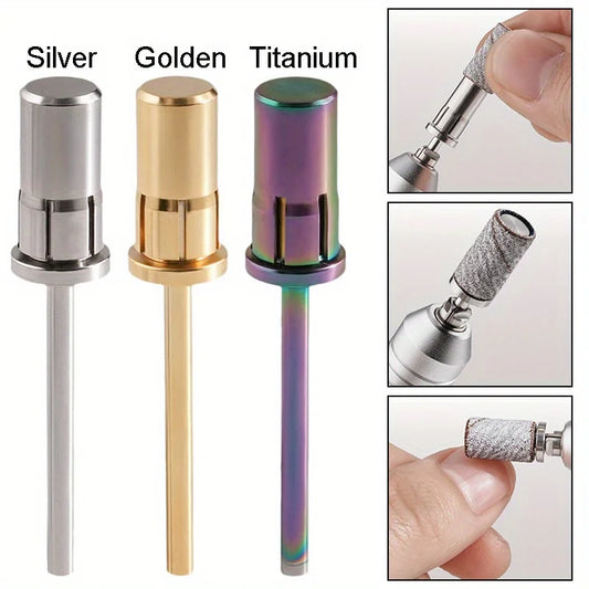 1PC Nail Art Sanding Band Mandrel Bit, Silver/Golden/Color Titanium Grinding Head Shaft, Manicure Pedicure Exfoliating Tool