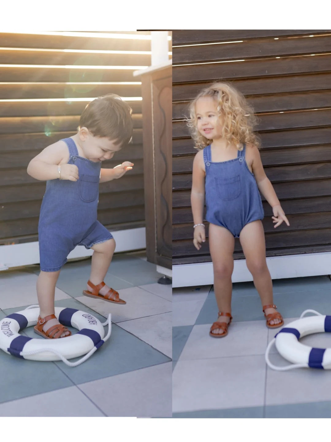 AP SS26 blue denim collection kids boys girls spring summer fashion jeans pleated skirt jumper shirt family clothing clothes