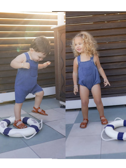 AP SS26 blue denim collection kids boys girls spring summer fashion jeans pleated skirt jumper shirt family clothing clothes