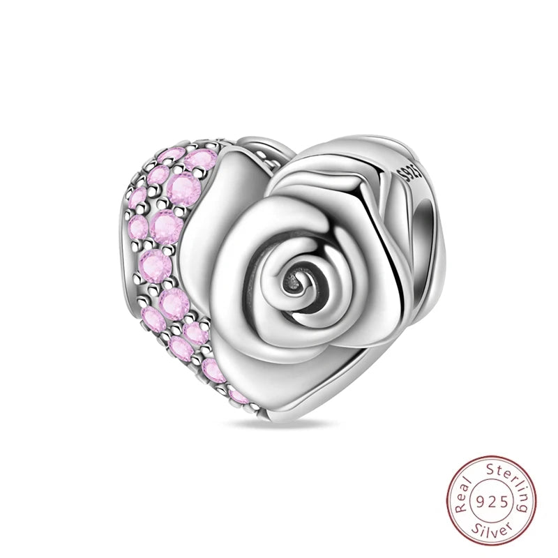 Spring Day 925 Sterling Silver Sunflower Azalea Peony Butterfly Flower Charms Beads Fit 3mm Bracelets DIY Fine Jewelry Making
