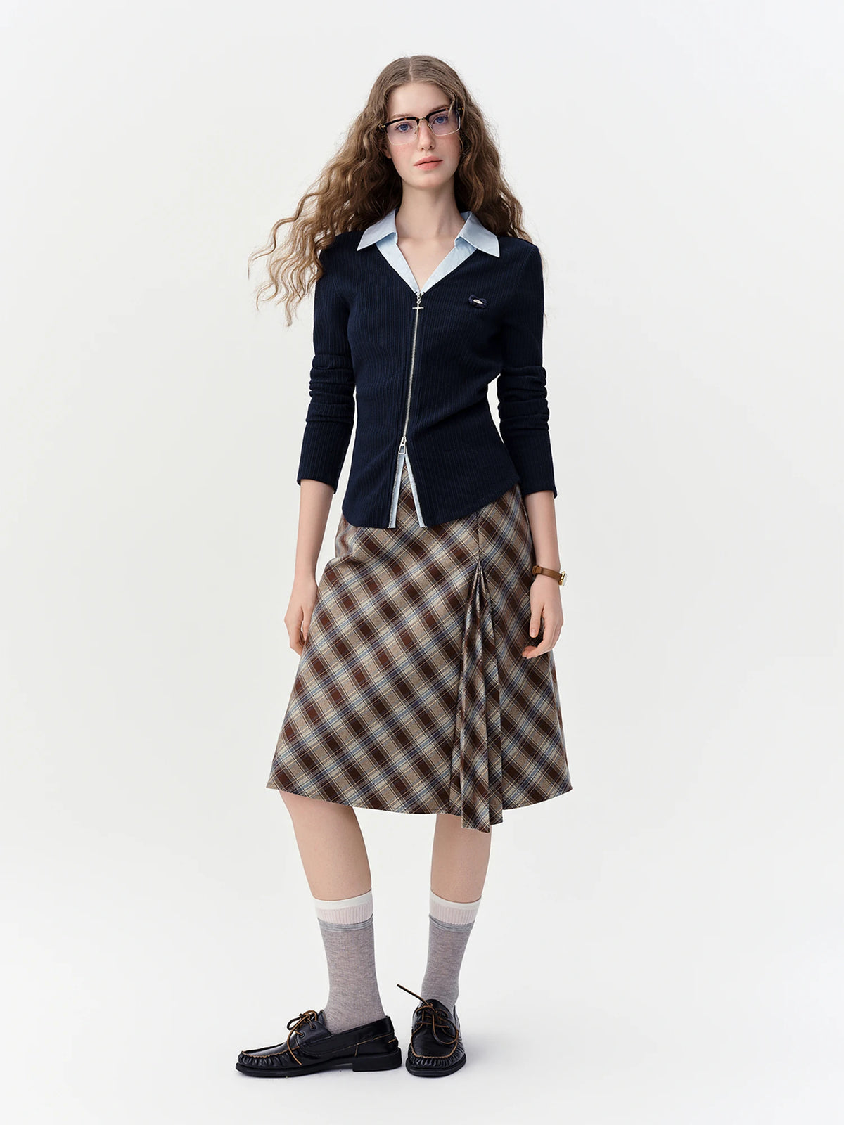 Women's Brown Plaid A-Line Skirt