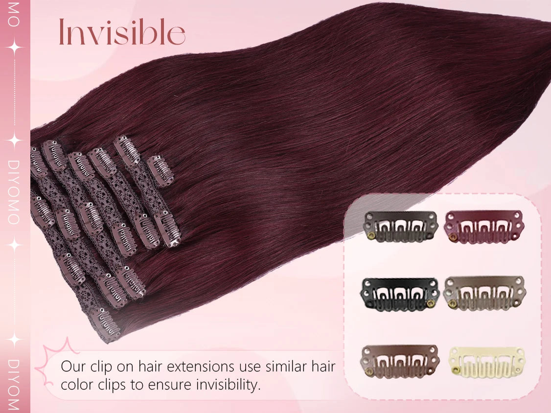 Natural Black Straight Human Hair Extensions Set of 7 PU Clip-In Invisible Wefts 116g Lightweight for Women Hairdressing