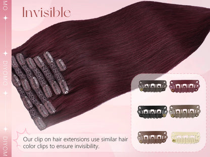 Natural Black Straight Human Hair Extensions Set of 7 PU Clip-In Invisible Wefts 116g Lightweight for Women Hairdressing