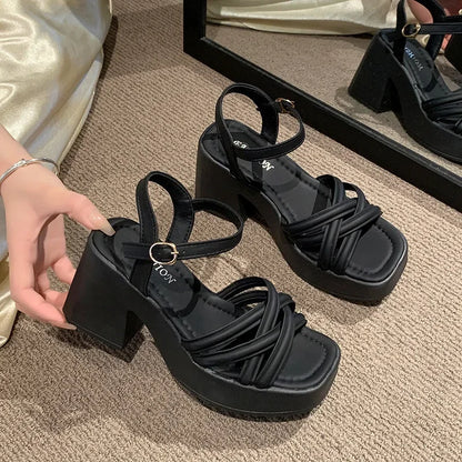 2025 New Summer Casual Waterproof Women's Sandals Fashionable Increased Heel Platform Wedges Stylish Roman Loafers for Women