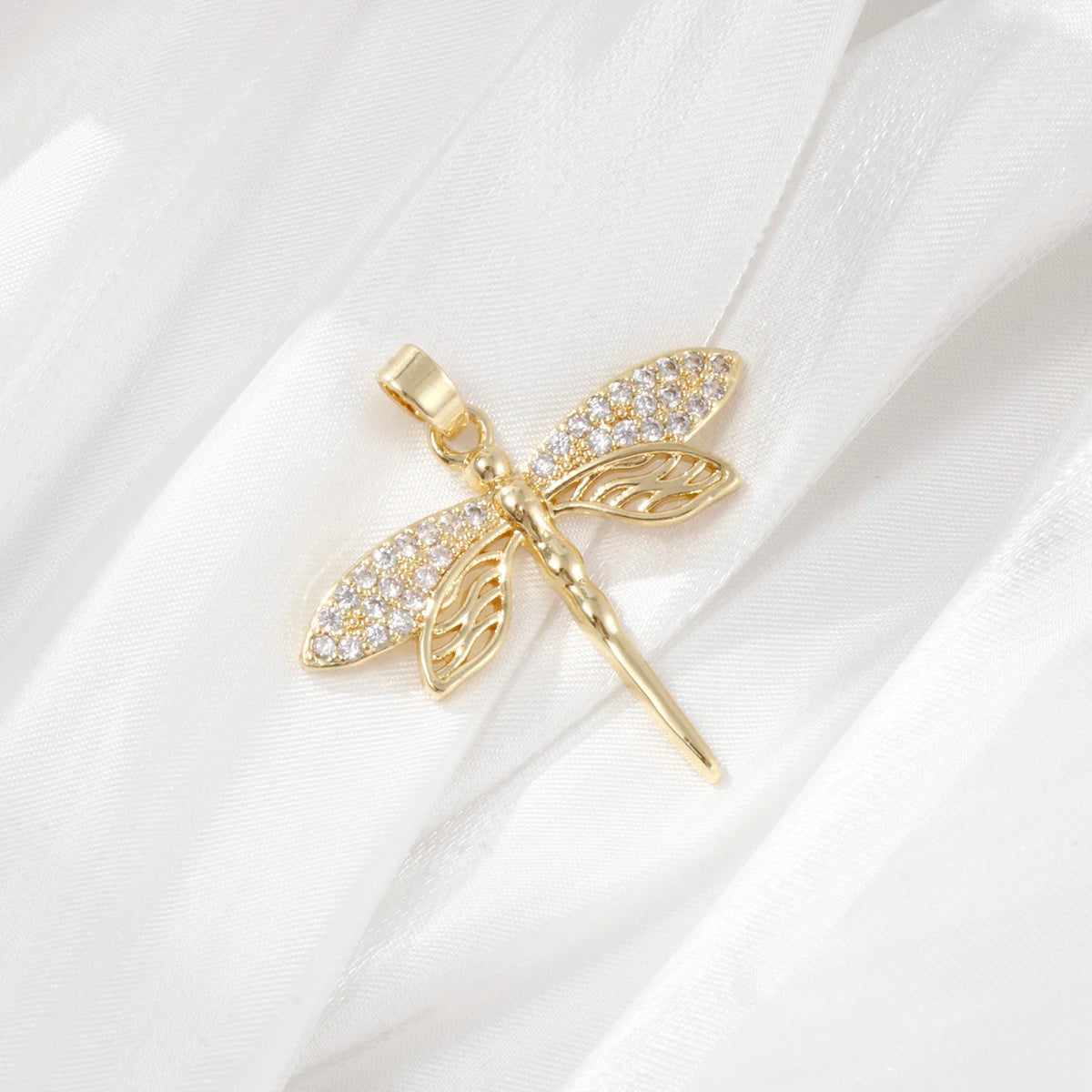 2PCs Brass Insect Pendant For Necklace Making 18K Gold Plated Micro Pave Clear Cubic Zirconia Dragonfly Charms DIY 29mmx29mm