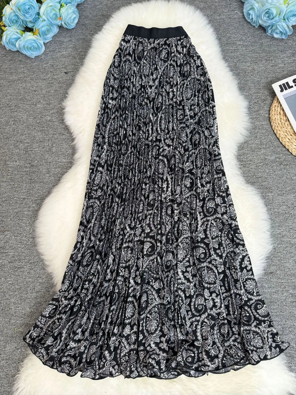 Polka Dot Print High Elegant A-line Pleated Long Skirt For Women 2025 Spring autumn Office Lady Casual Leopard Skirts
