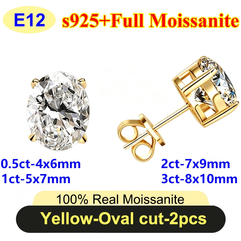PureNew 0.5-3ct Classic Full Moissanite Earrings For Women S925 Silver Plated 18k Gold D Color VVS1 Women's Moissanite Earrings