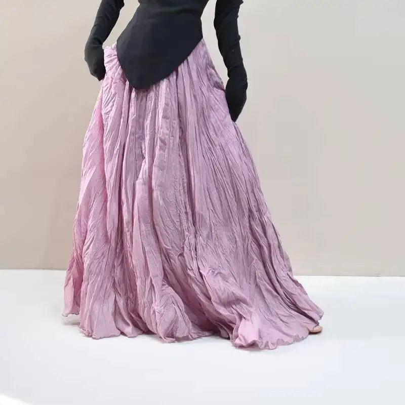 Pleated Long Skirts Women 2026 Spring Summer Fashion Loose Casual Elegant Maxi Skirt