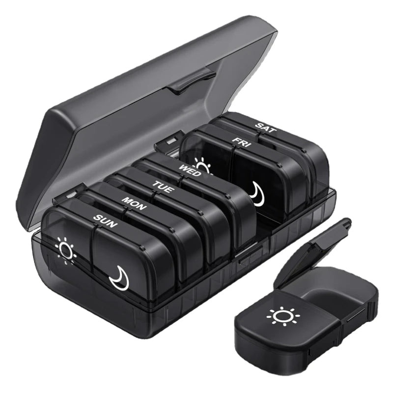 Weekly Pill Organizer 2 Times a Day, 7 Day AM PM Pill Box, Portable Detachable Medicine Container for Vitamins