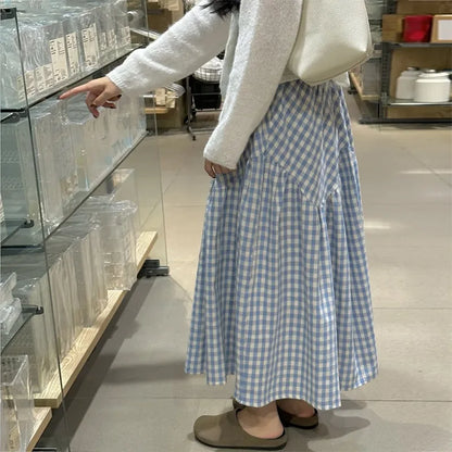 Women's Gingham Panel Long Skirt
