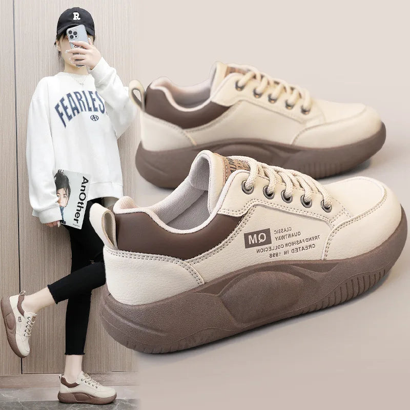 New Women's Shoes 2024 Spring Thick Sole Elevated Shoes Sports Shoes Women's Shoes Student Street Casual Board Shoes