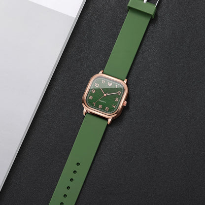 Fashion Square Women Watch Green Silicone Strap Casual Quartz Wristwatches Ladies Clock Relogio Feminino（Without Box）