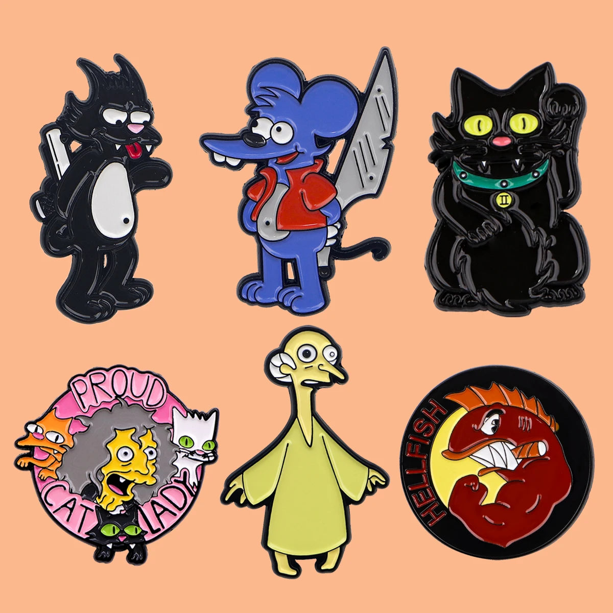 6pcs/Set Classic Anime Family Enamel Pin Funny Cartoon Characters Brooches TV Show Lapel Badges Constume Jewelry Gift for Friend