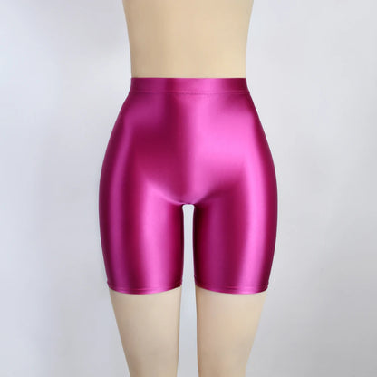Women Cropped Pants Oily Shiny Luster Tights Form-fitting Opaque Sexy High Waist Capris Smooth Super Smoothy Skinny Leggings