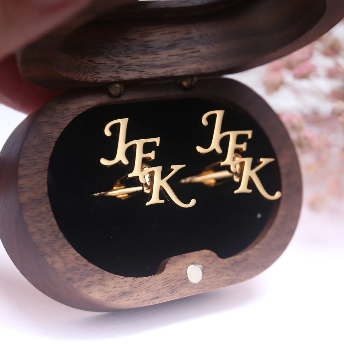 Tangula Custom Initials Cufflinks Stainless Steel Mens Cufflinks with Transparent Wood Box Personalize Wedding Jewelry Gifts