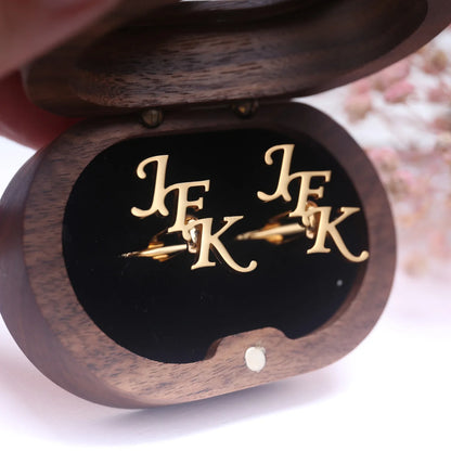 Tangula Custom Initials Cufflinks Stainless Steel Mens Cufflinks with Transparent Wood Box Personalize Wedding Jewelry Gifts