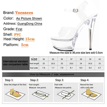 2023 Sexy Super High Heels 15CM Stiletto Girls Shoe for Party Club Stripper Platform Sandals Transparent Crystal Pole Dance