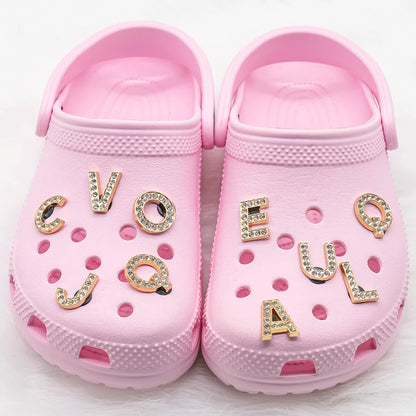 1pcs Metal Gold Luxury Letters Shoe Charms for Clog Alphabet Shoes Decorations Pins for Women Girl Sandal DIY Party Favor Gifts