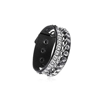 80s Black Round Square Gothic Spike Bracelet Punk Rock Bracelet Studded Faux Leather Bracelet for Men Women