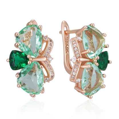 Wbmqda Light Green Stone Flower Shape Earrings For Women 585 Rose Gold Color Fashion Holiday Jewelry Accessories