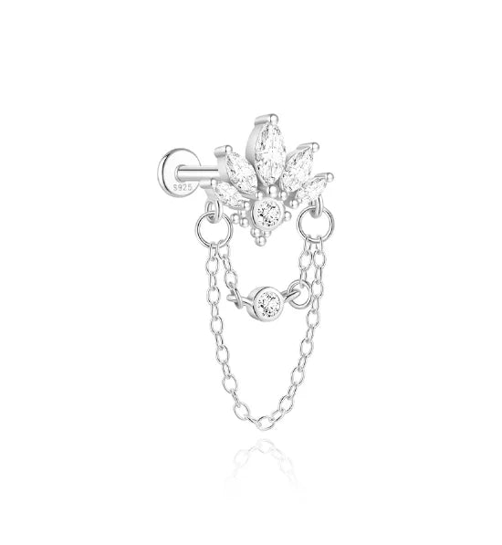 AIDE 925 Sterling Silver Shiny Hollow Lotus Flower Crown Flat Back Internal Thread Piercing Earring For Women INS Dainty Luxury