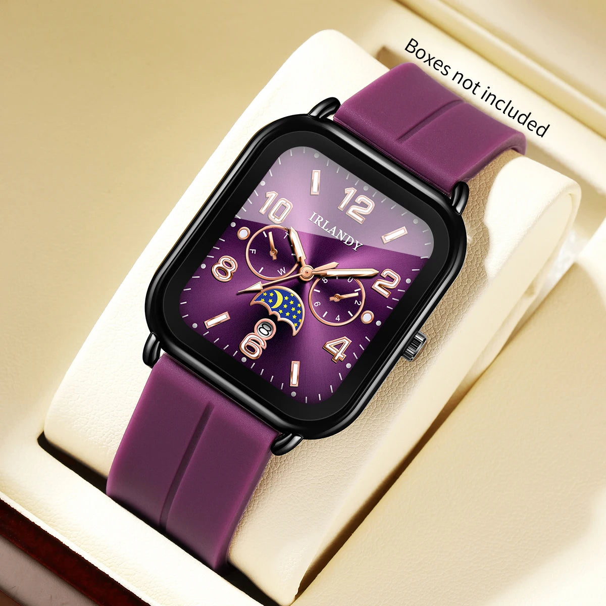 Fashion Square Women Quartz Watch Purple Silicone Strap Ladies Dress Calendar Wristwatches Clock Relogio Feminino（Without Box）