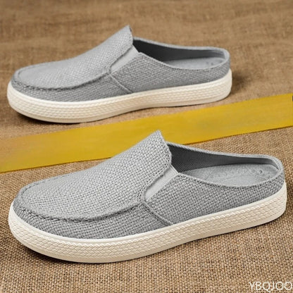 Summer breathable solid color versatile and comfortable one foot men's cloth shoes casual lightweight half drag loafers