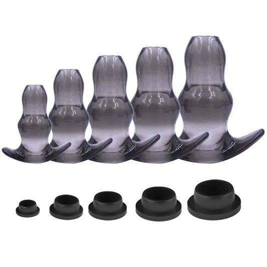 Hollow Speculum Peeking Anal Beads Butt Plug with Stopper Expander Tunnel Transparent Anus Dilation Adult Women Men Gay
