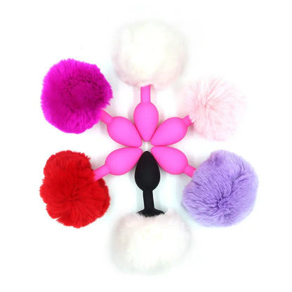 Multicolor Bunny Tail Butt Plug Soft Silicone Anal Plug Indeed Explore Ass Stimulate Roleplay Cosplay Props for Women Men Adults