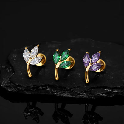 Right Grand ASTM F136 Titanium Triple Marquise CZ Cartilage Earring 16G Dainty Leaf Helix Tragus Stud Ear Piercing Jewelry