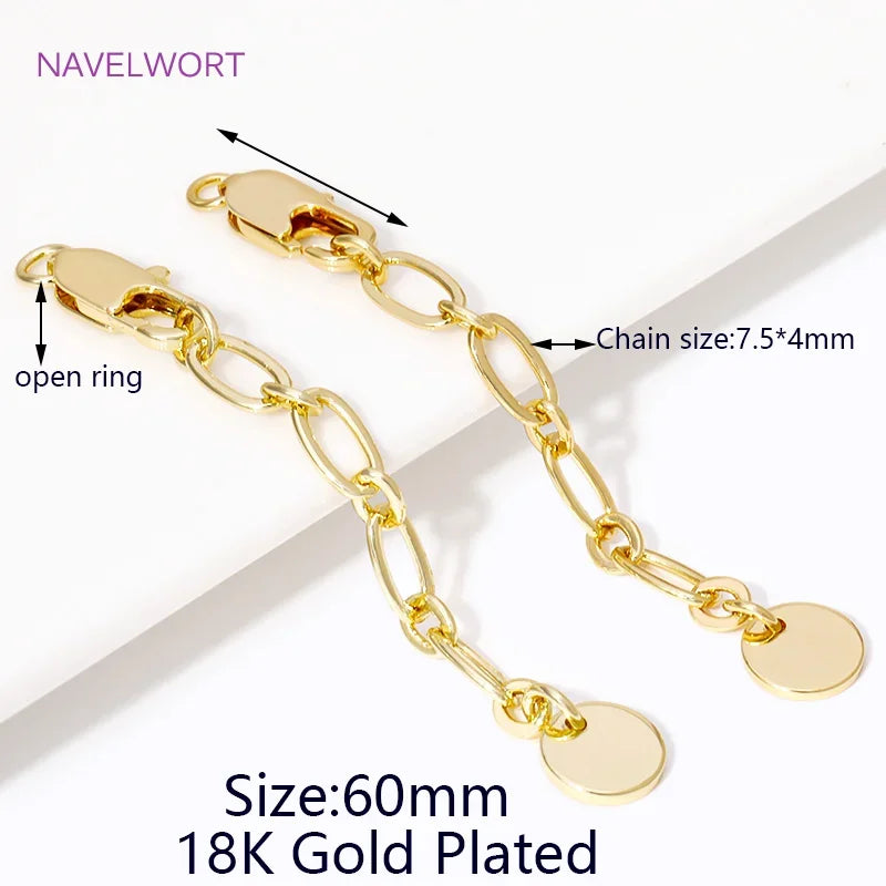 60mm 18K Gold Plated Round Shape Extension Chain,Tail Chain With Lobster Clasps Connectors For Jewelry Making DIY Accessories
