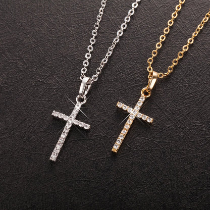 HipHop Fashion Cross Necklace For Women Crystal Zircon Men Necklace  Metal Chains Choker Jesus Pendants Jewelry Gift