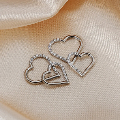 Right Grand ASTM F136 Titanium Daith Heart Earring Hoop Cartilage Tragus Helix Rings Hinged Segment Hoop with Clear CZ
