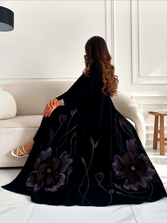 عباية نسائية أنيقة مطبوعة، معطف خارجي كبير بتصميم زهور، مناسبة للتنقل والخروج، هدية رأس السنة، ملابس رأس السنة وعيد الحب، ملابس عربية LL168