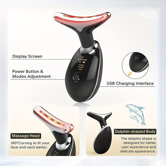 Face and neck massager shown in the hand for scale