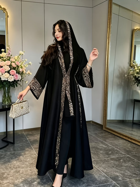 طقم رداء ووشاح رأس من قطعتين: رداء صلاة إسلامي يتميز بتصميم مرقع أنيق بطبعة جلد الفهد مفتوح من الأمام، مع وشاح رأس مطابق بطبعة جلد الفهد. ناعم ومريح؛ تصميم كلاسيكي ومتعدد الاستخدامات، مناسب للجميع
