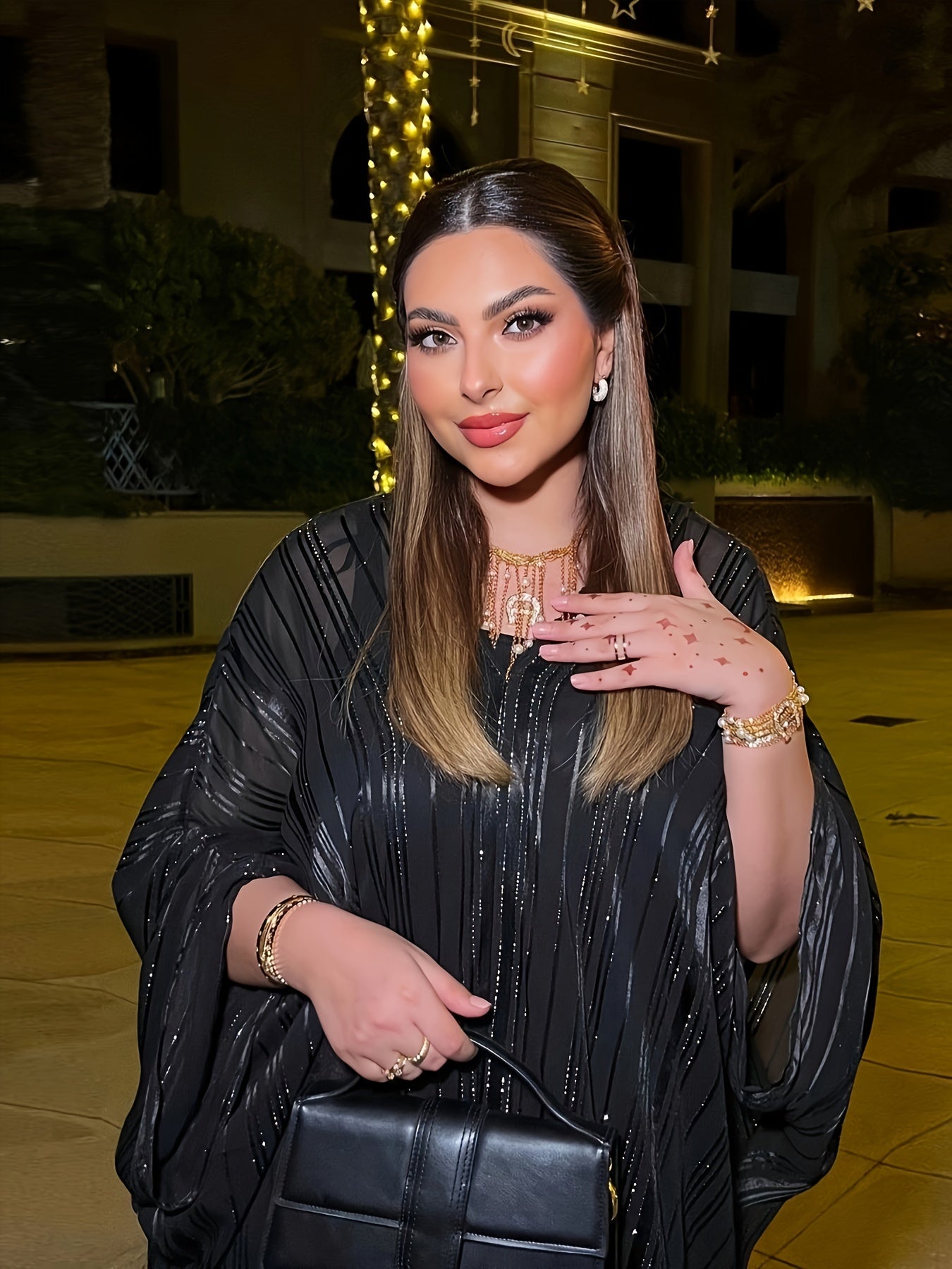 طقم عباية إسلامية عصرية للرمضان، فستان طويل من الجاكار اللامع، قميص أسود، قطعتين