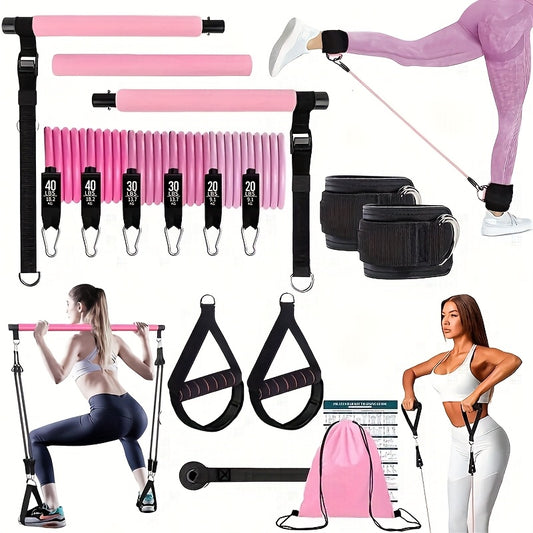 Pilates bar set in use for a stretching exercise
