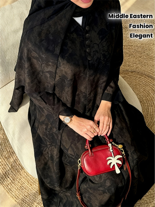 عباية نسائية عربية طويلة الأكمام فضفاضة مطبوعة أنيقة من الاتجاه الشرقي مع حجاب