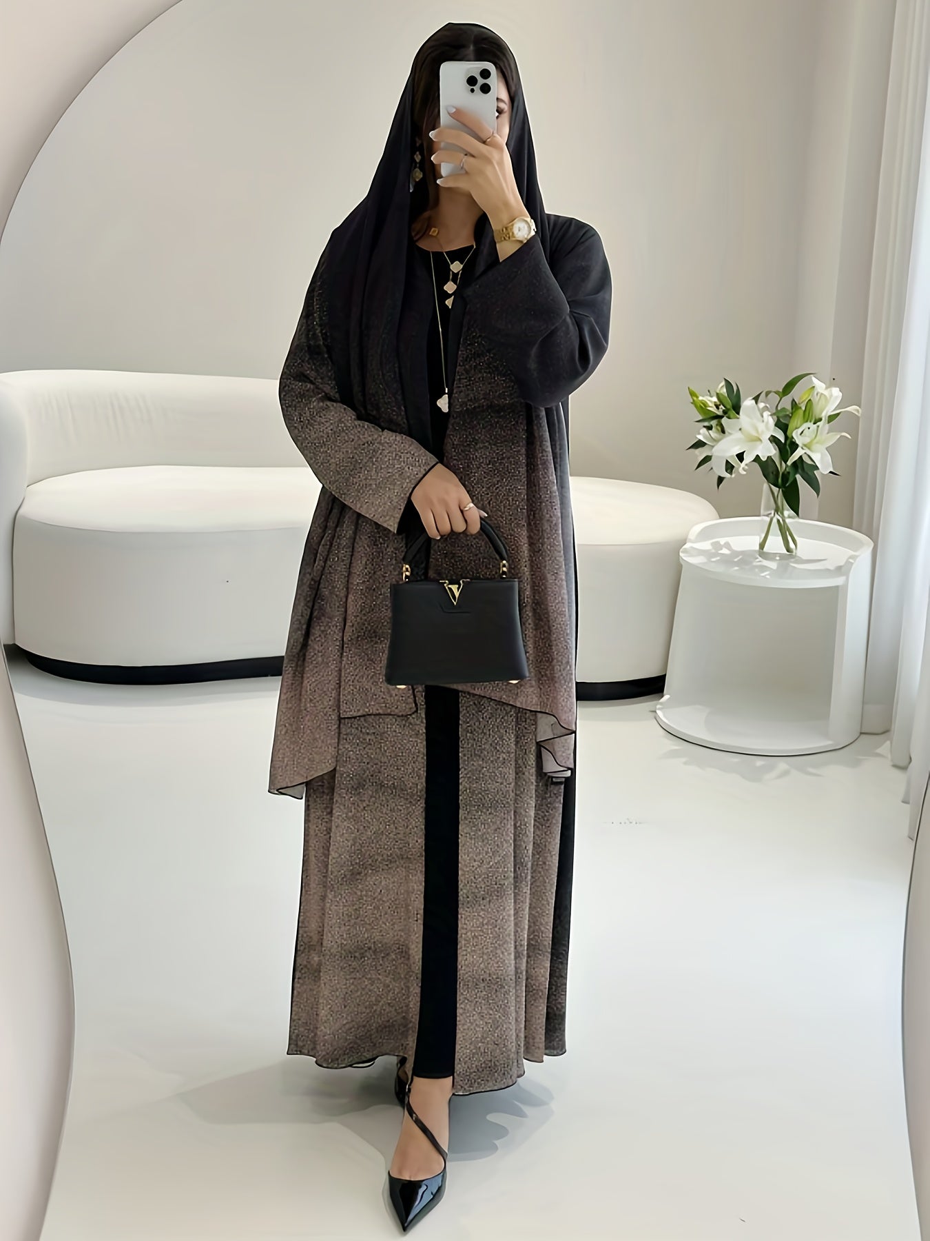 كنزة صوفية نسائية رسمية أنيقة فاخرة بأكمام طويلة وملمس متدرج محكم لفصلي الربيع/الخريف، فستان رسمي