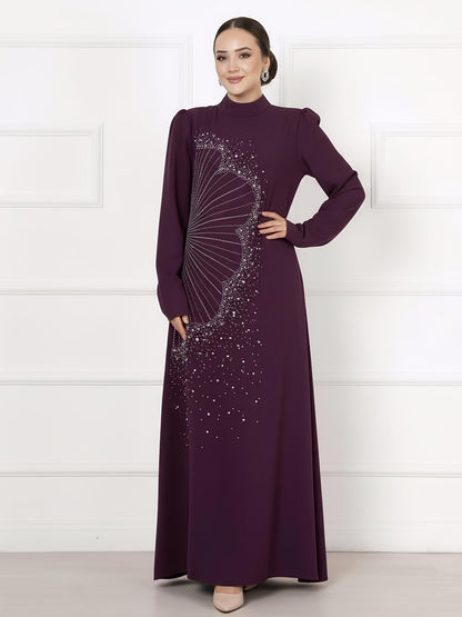 عباءة أردنية إسلامية أنيقة بتصميم A-Line، رقبة مستديرة، مثقوبة، بتصميم أنيق (العمامة غير متضمنة)